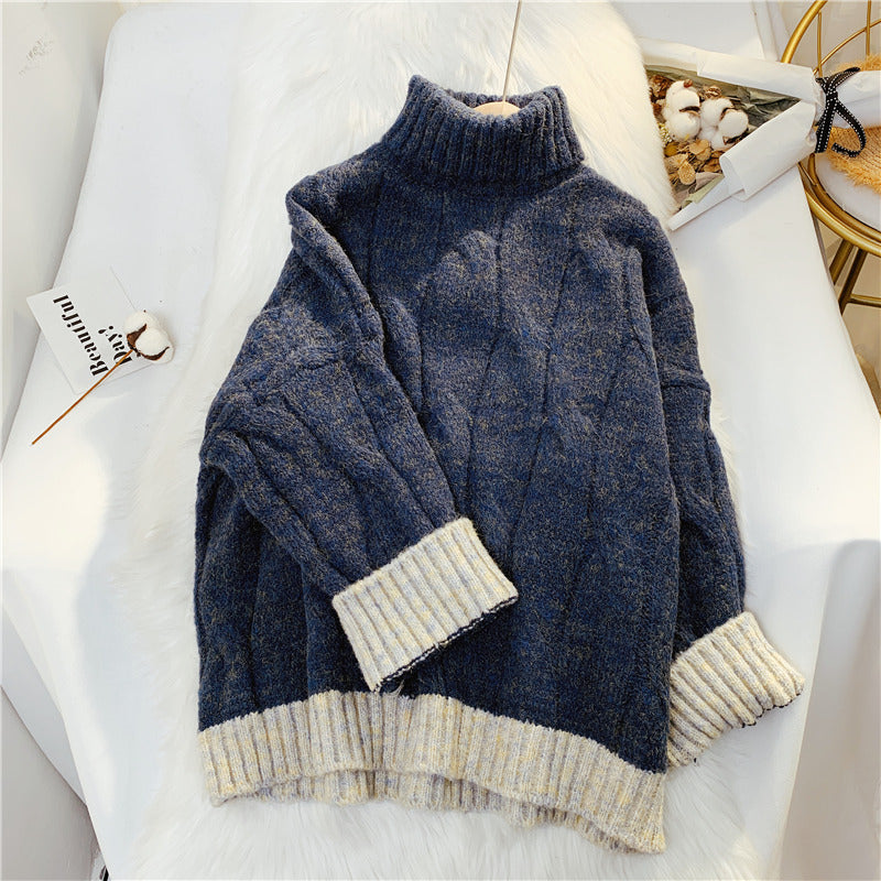 Pull col montant torsadé femme rétro japonais paresseux 4910