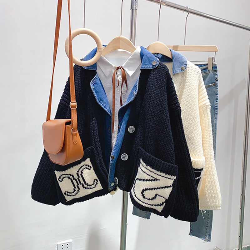 Manteau en faux pull cousu en denim, cardigan tricoté 5038