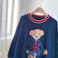 Pull col rond style collège avec dessin animé mignon ours 4935