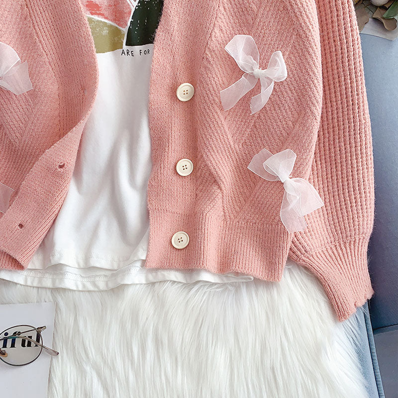 Cardigan en tricot à nœud doux pour femme 4969