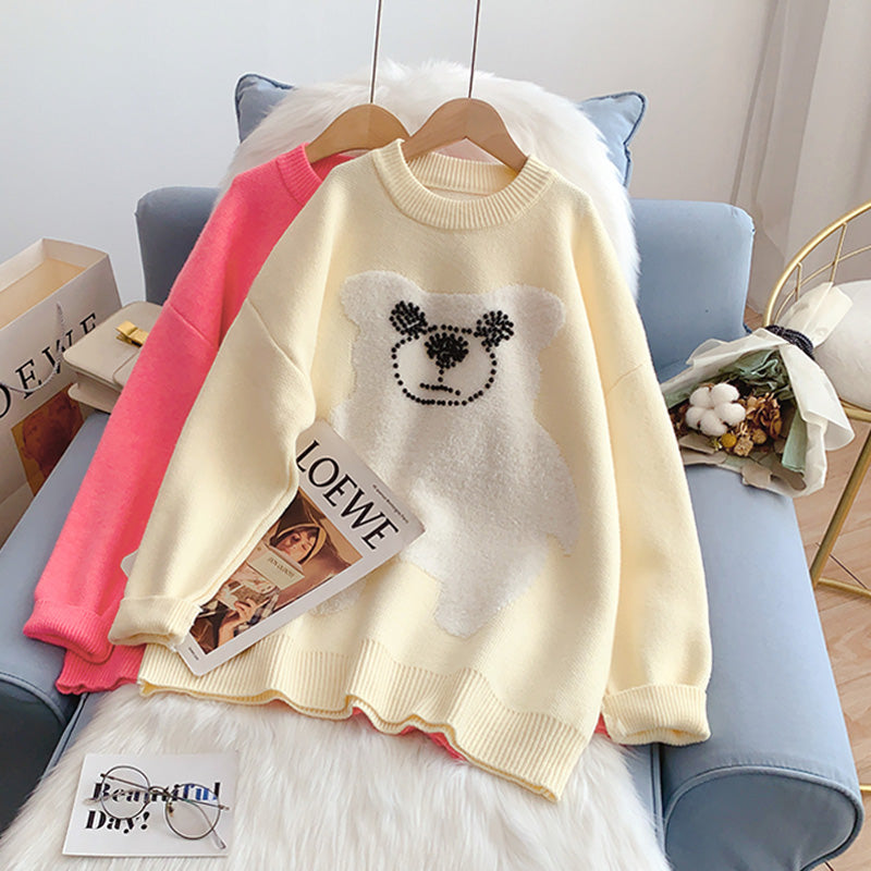 Pull ours rose mignon pour femme 4930