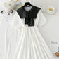 New sweet bubble sleeve shawl long skirt drawstring waist lace up skirt  4849