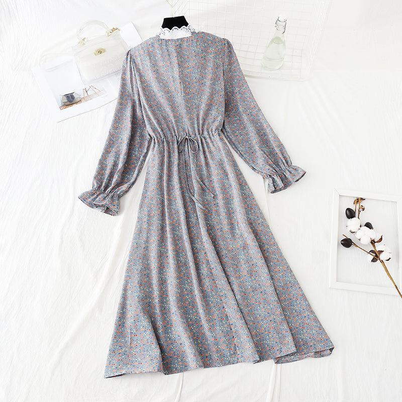 Koreanisch geschnittenes Taillenschnürkleid mit Blumenmuster 4824