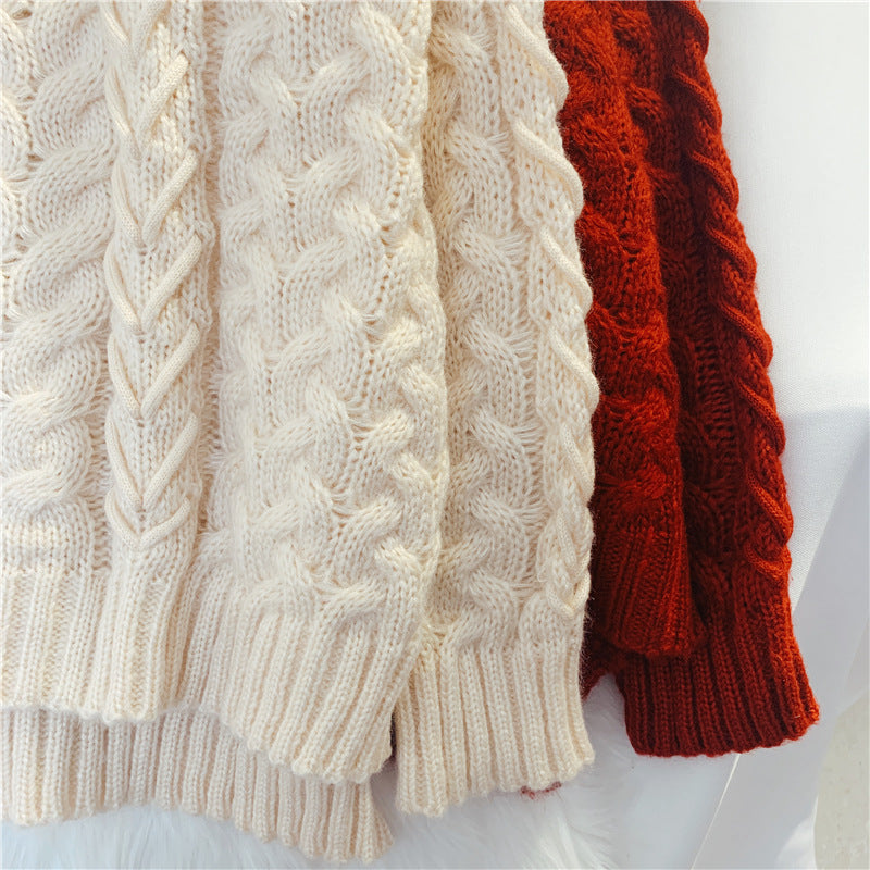 Pull rouge à col montant torsadé pour femme, style ample et décontracté 4911