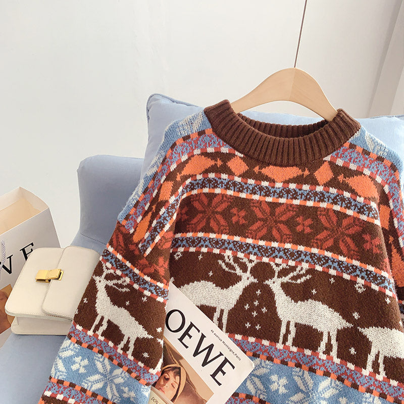 Pull de Noël vintage Lingge motif élan pour femme 4980