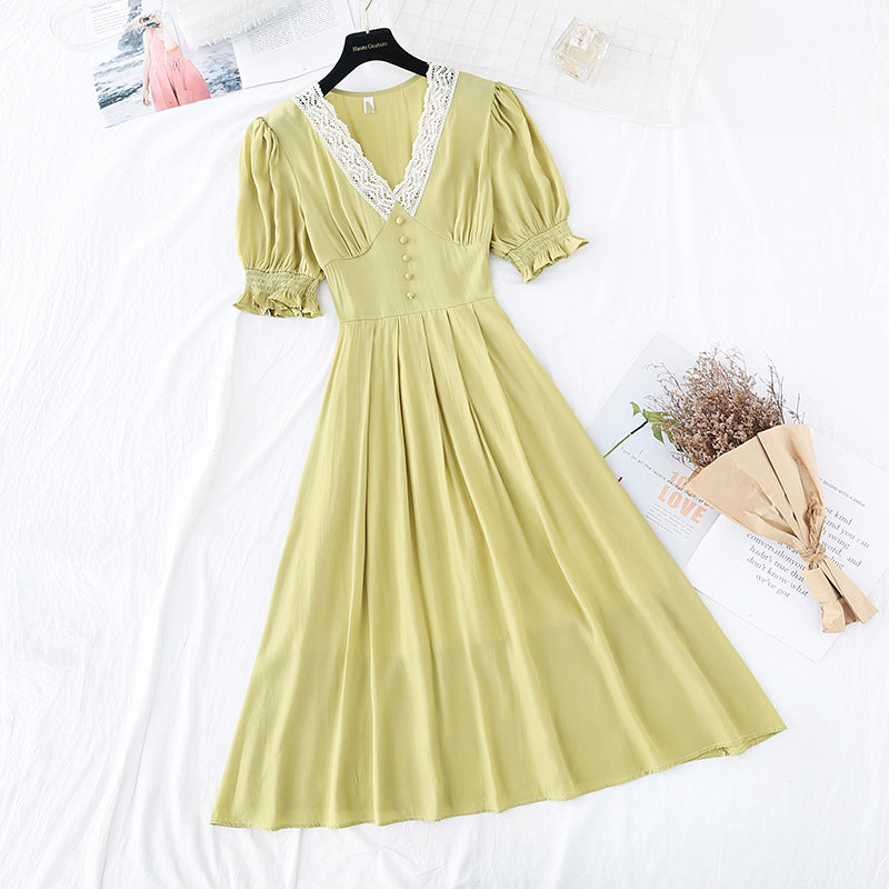 Nouvelle robe slim taille haute à manches bouffantes super féerique 4688