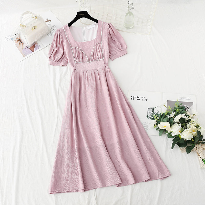 Nouvelle robe de fée française à manches bouffantes et col carré 4867