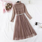 Mesh vest skirt + high neck bottomed shirt two-piece set  4578