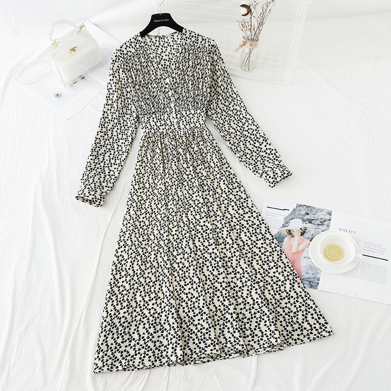 French floral dress retro minority Chiffon Dress  4833