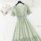 New French gentle style V-neck fungus edge Chiffon temperament small skirt  4858