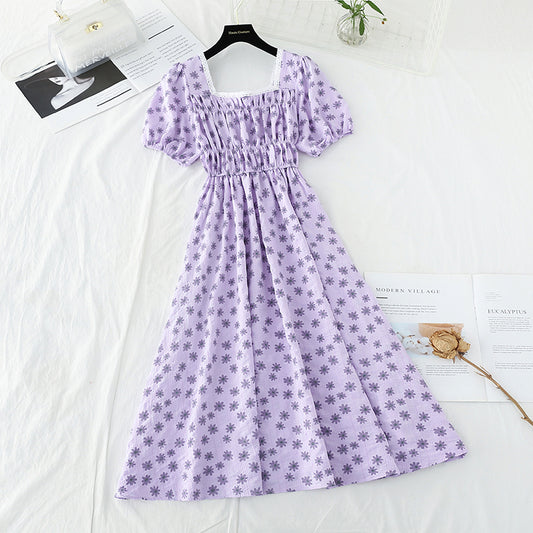 New style square neck Floral Chiffon Skirt French waist closing slim skirt  4675