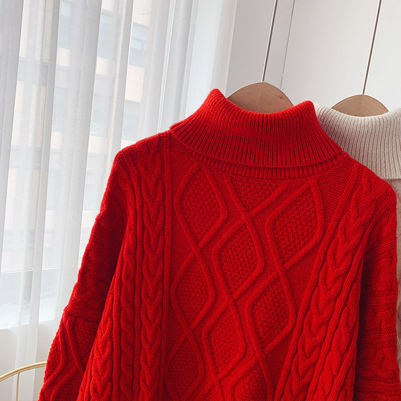 Portez une veste coréenne paresseuse à l'extérieur du pull à col roulé torsadé 4954