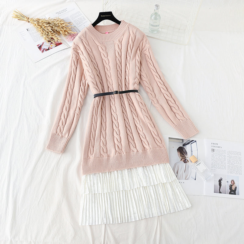 Nouvelle jupe pull plissée à double pli avec coutures à lacets 4755