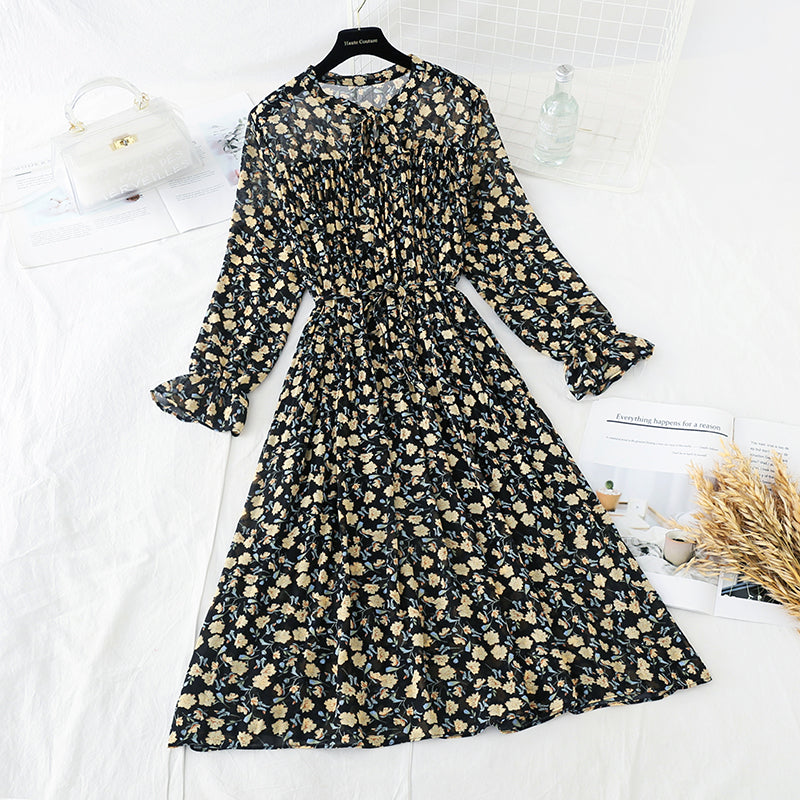 La nouvelle jupe en mousseline de soie florale vintage française est ajustée à la taille 4841