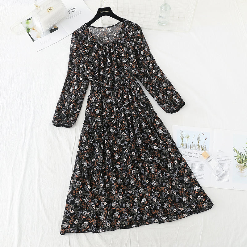 Nouvelle robe fleurie en mousseline de soie à col pour femme 4716