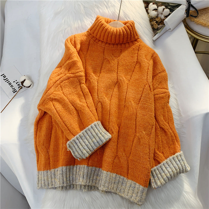 Pull col montant torsadé femme rétro japonais paresseux 4910