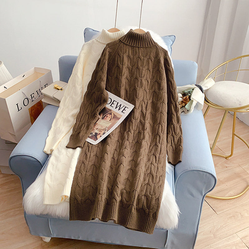 Robe longue à fond plat avec jupe intérieure ample en laine épaisse 4928