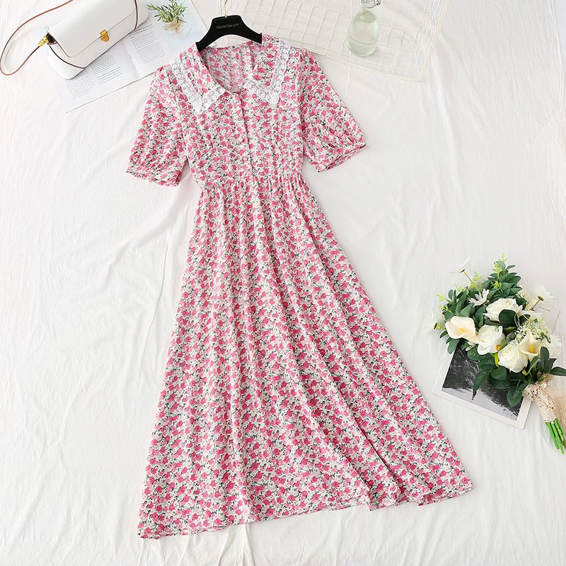 Robe fleurie à col de poupée en dentelle douce robe coupe-vent douce 4856