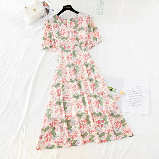 French Vintage chiffon dress with slim waist  4671