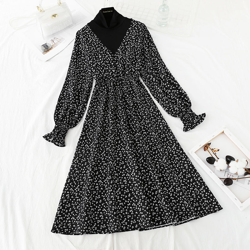 Nouvelle robe rétro mi-longue à taille épaisse et slim 4745