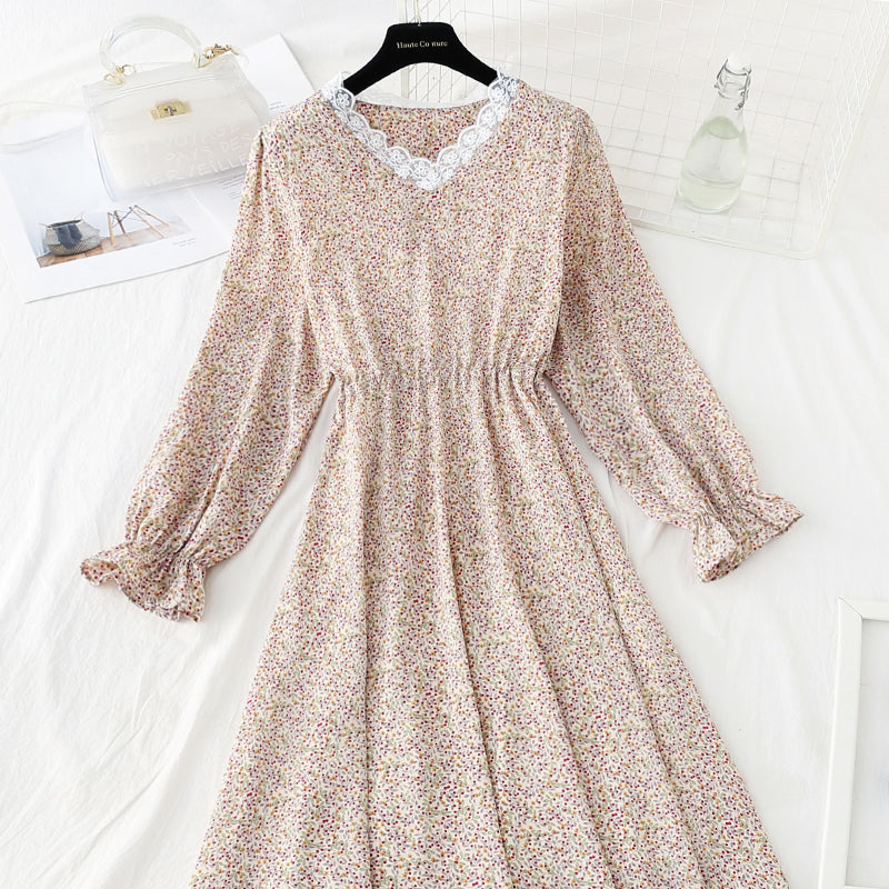 Koreanisch geschnittenes Taillenschnürkleid mit Blumenmuster 4824