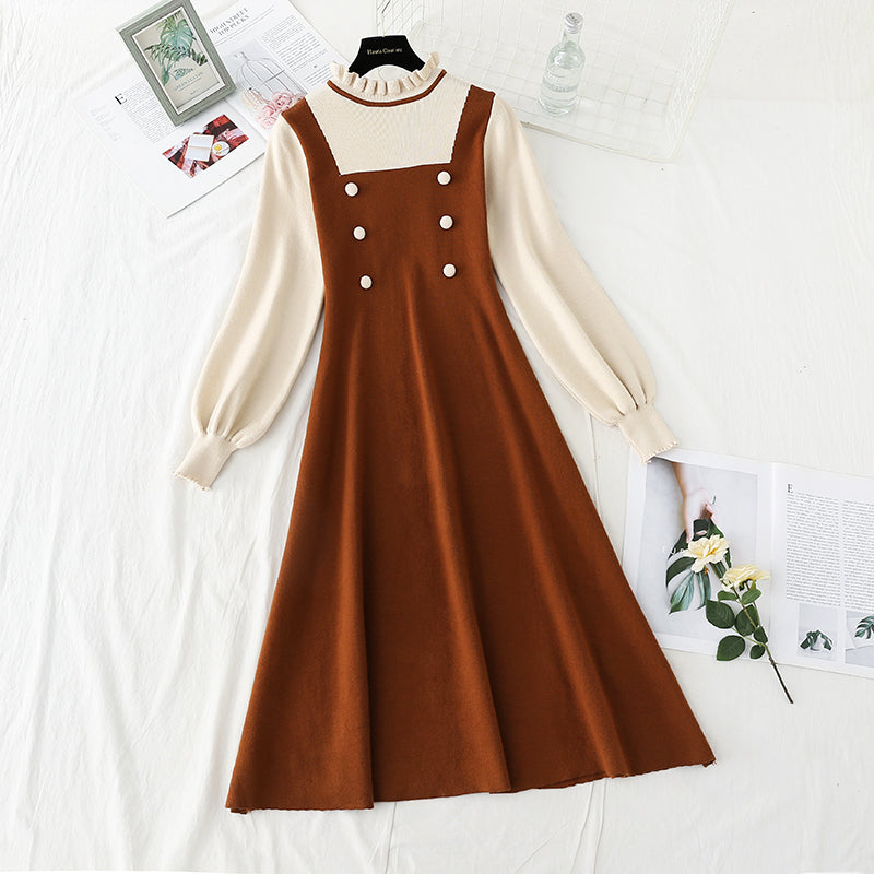 Zweireihiges modisches Kleid mit schmaler Taille 4782