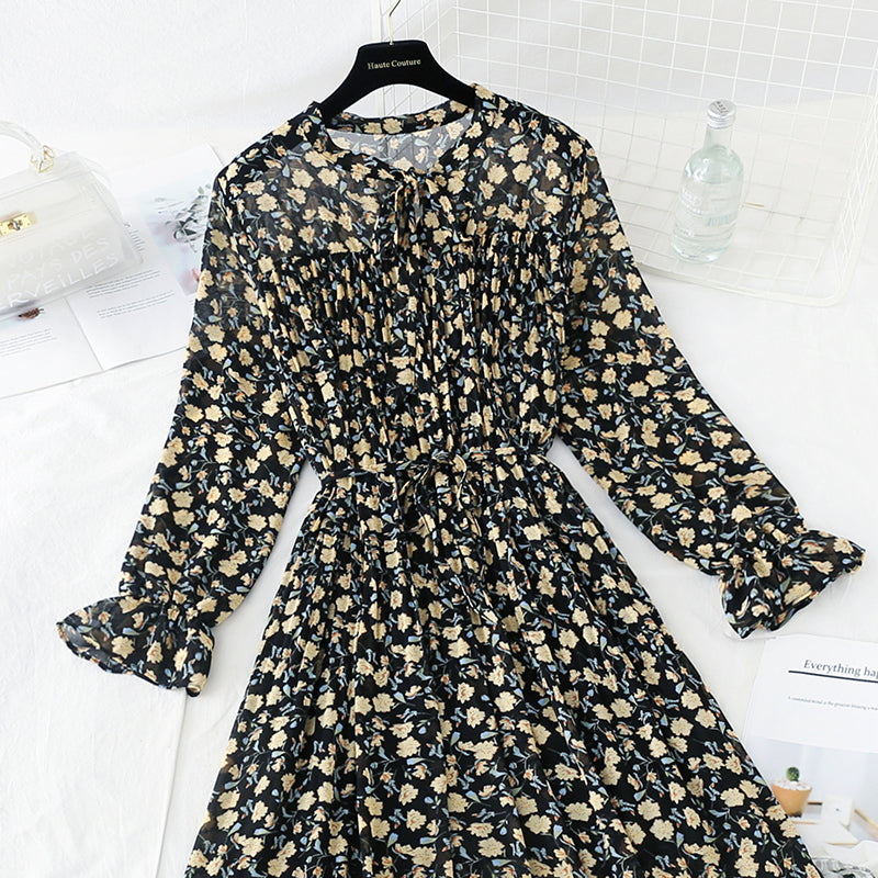 La nouvelle jupe en mousseline de soie florale vintage française est ajustée à la taille 4841