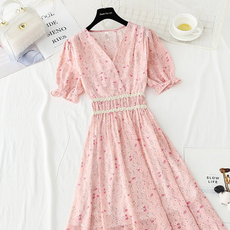 French Vintage chiffon dress with ruffle  4885