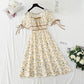 Petite robe douce à lacets fraîche jupe à fleurs cassées semble mince 4865