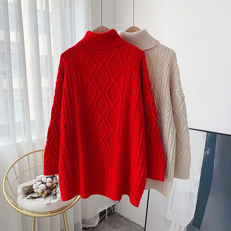 Portez une veste coréenne paresseuse à l'extérieur du pull à col roulé torsadé 4954