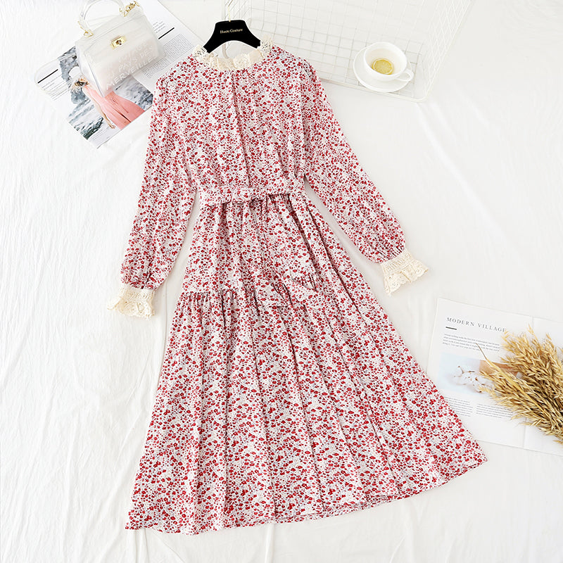 Women's French retro waist, slim and gentle, long sleeved Chiffon Skirt  4722