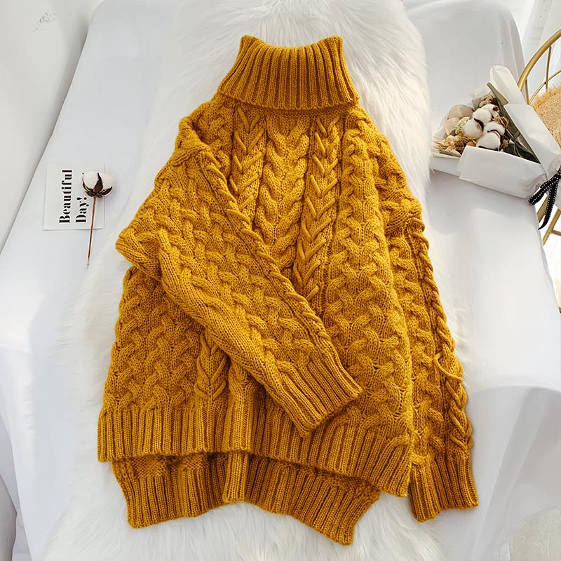 Pull rouge à col montant torsadé pour femme, style ample et décontracté 4911