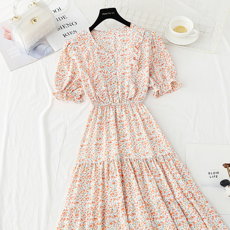Robe fleurie à volants Jupe en mousseline de soie Mori 4899