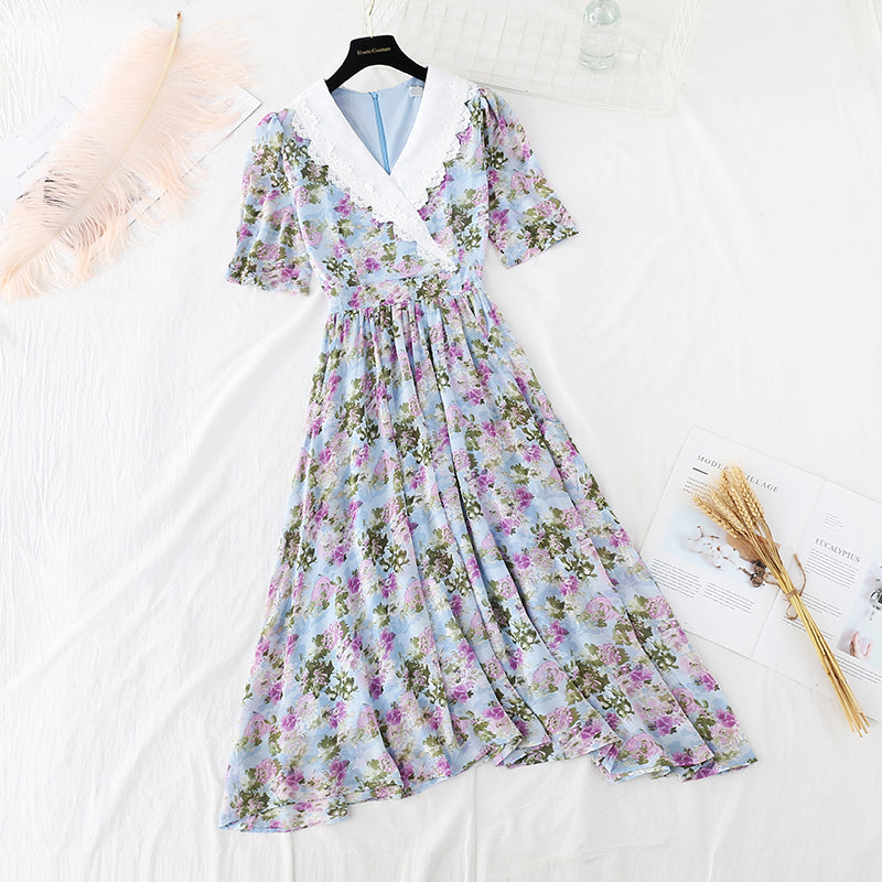 Robe longue en mousseline de soie à col croisé irrégulier et à taille découpée 4687