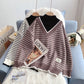 Pull à rayures coupe-vent à col mi-haut et faux deux pulls 5013