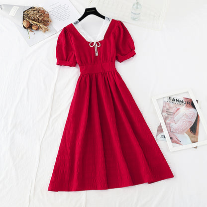Jupe à col carré en perles de style nouveau avec taille fine robe française 4670