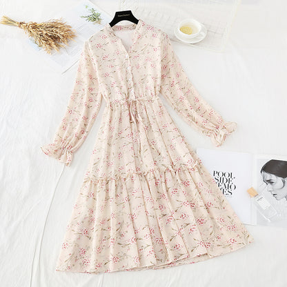 Robe fleurie à manches longues French Retro 4701