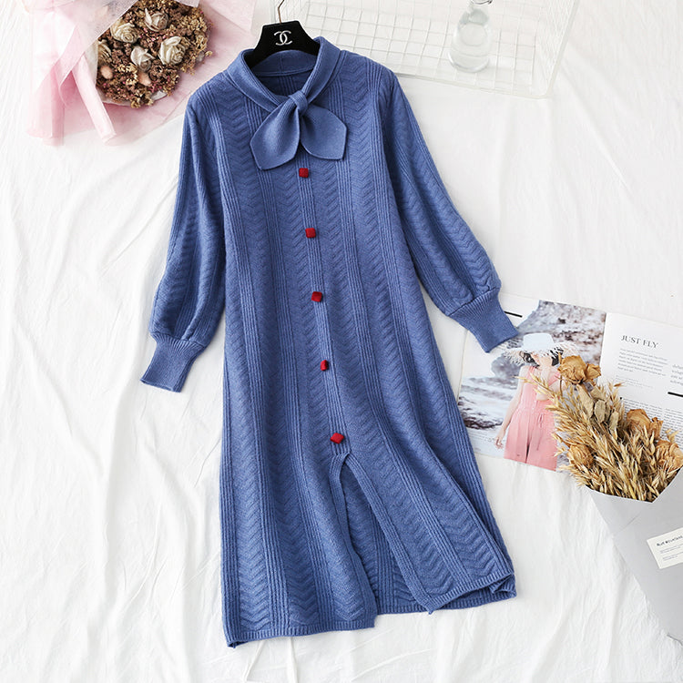 Robe en tricot rouge filet jupe pull genou rétro française 4730