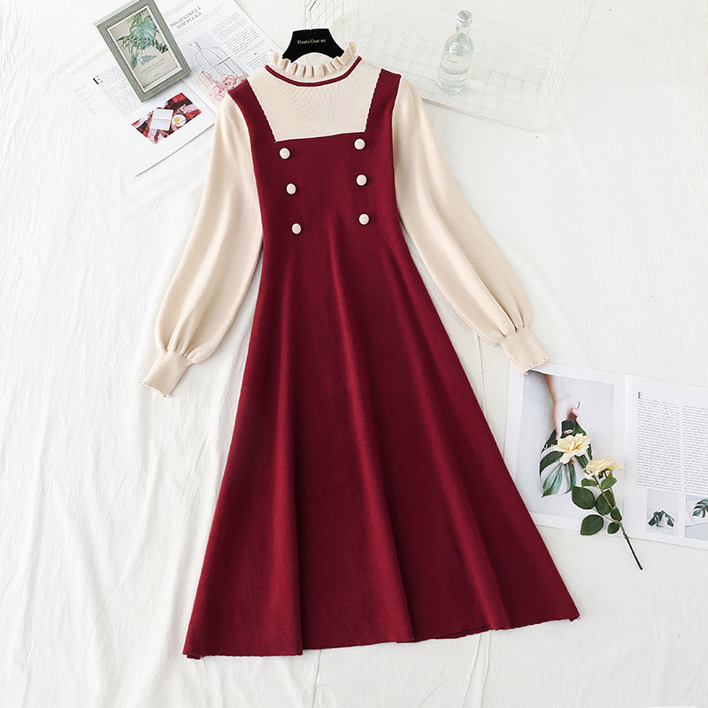 Zweireihiges modisches Kleid mit schmaler Taille 4782