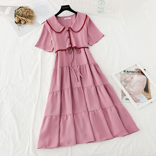 The new waist is slim, gentle and wind fake two-piece skirt  4652