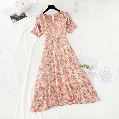 Nouvelle jupe longue à col carré français avec taille fine et jupe en mousseline Daisy 4620