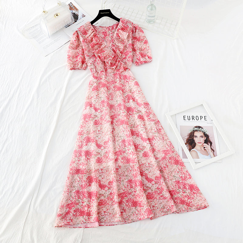Robe française en mousseline de soie à taille fine, coupe vent douce, nouvelle collection 4648
