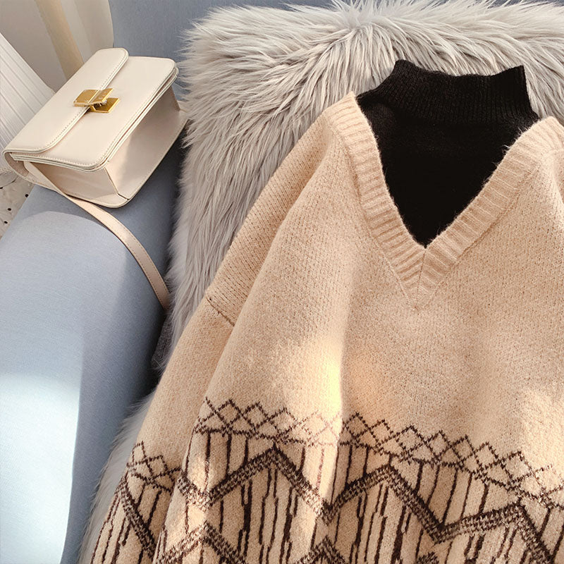 Faux deux pulls à col haut et hauts de style étranger 4937