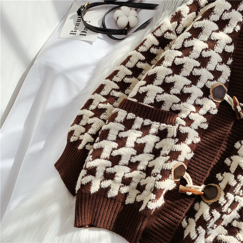 Pull-over à boucle en corne de bœuf et treillis mille oiseaux pour femme 4925