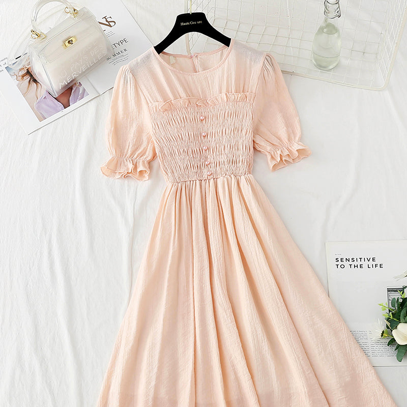 Robe en coton et lin Robe slim rétro française 4884