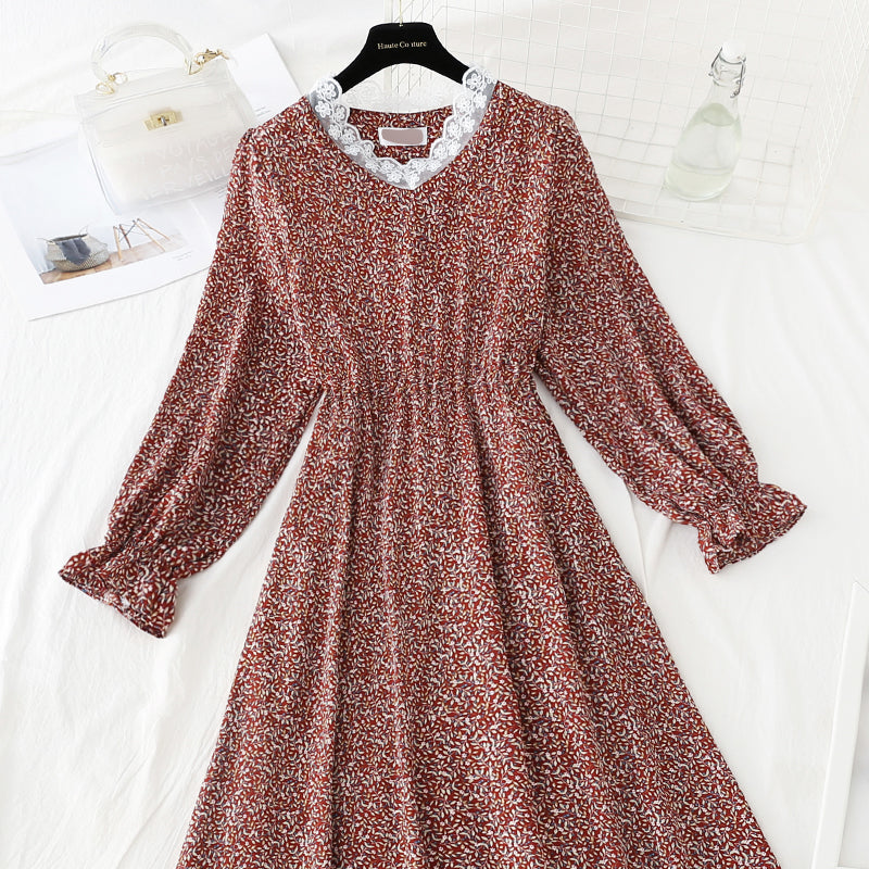 Robe florale à lacets à taille coupée coréenne, jupe fine et à fond 4840