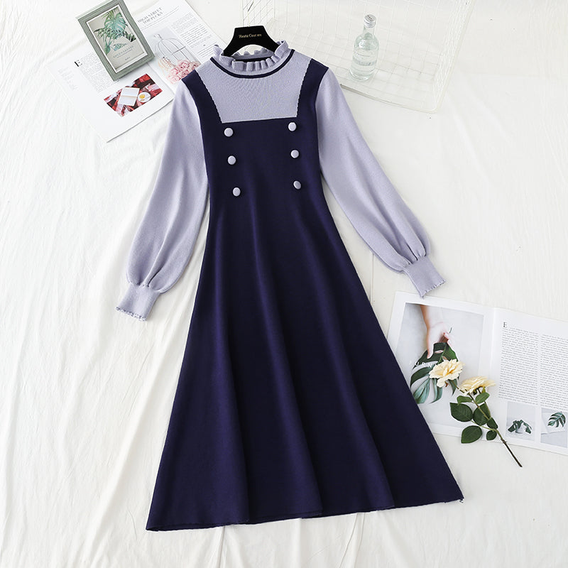 Zweireihiges modisches Kleid mit schmaler Taille 4782