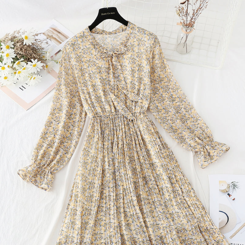Nouvelle jupe plissée en mousseline de soie à taille élastique, robe florale rajeunissante et fine 4807