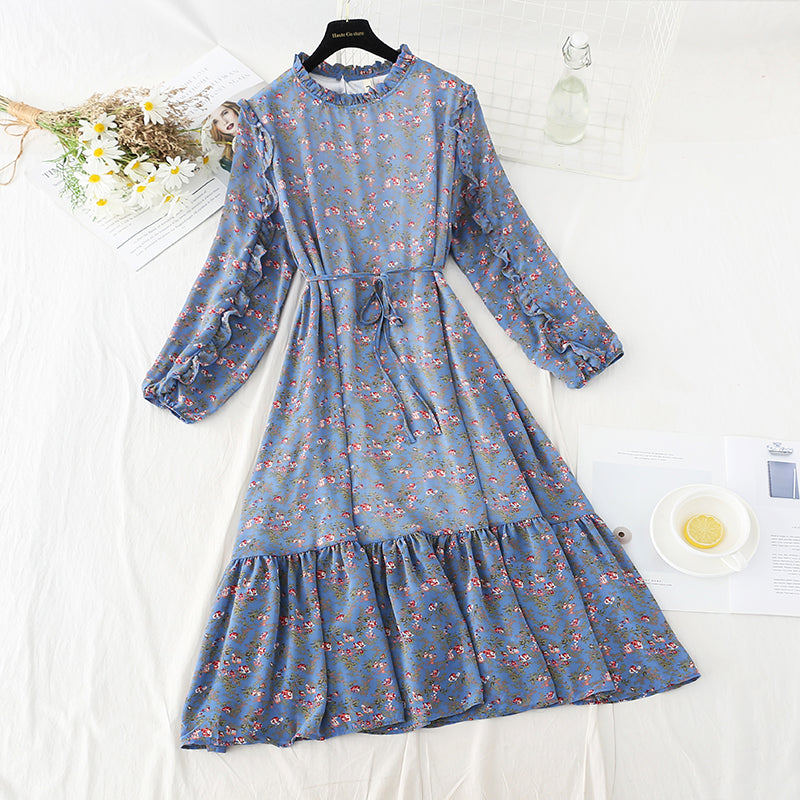 Nouvelle robe fleurie à volants et lacets pour femme 4822