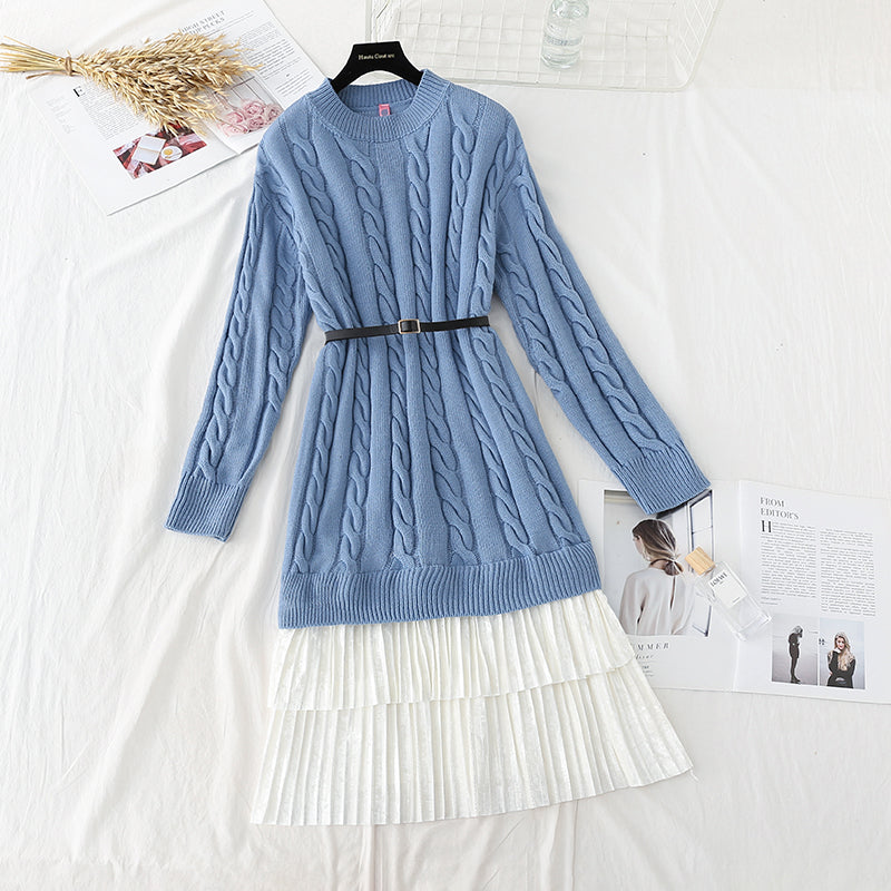 Nouvelle jupe pull plissée à double pli avec coutures à lacets 4755